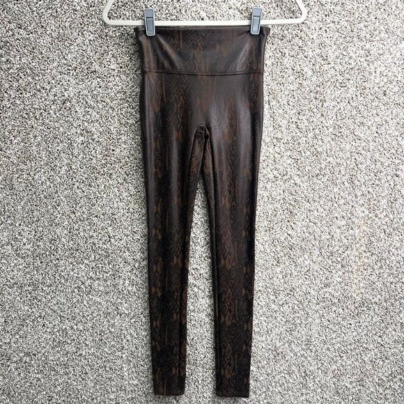 Spanx Leggings Women’s Small Brown Faux Leather Snakeskin Print - Picture 1 of 8